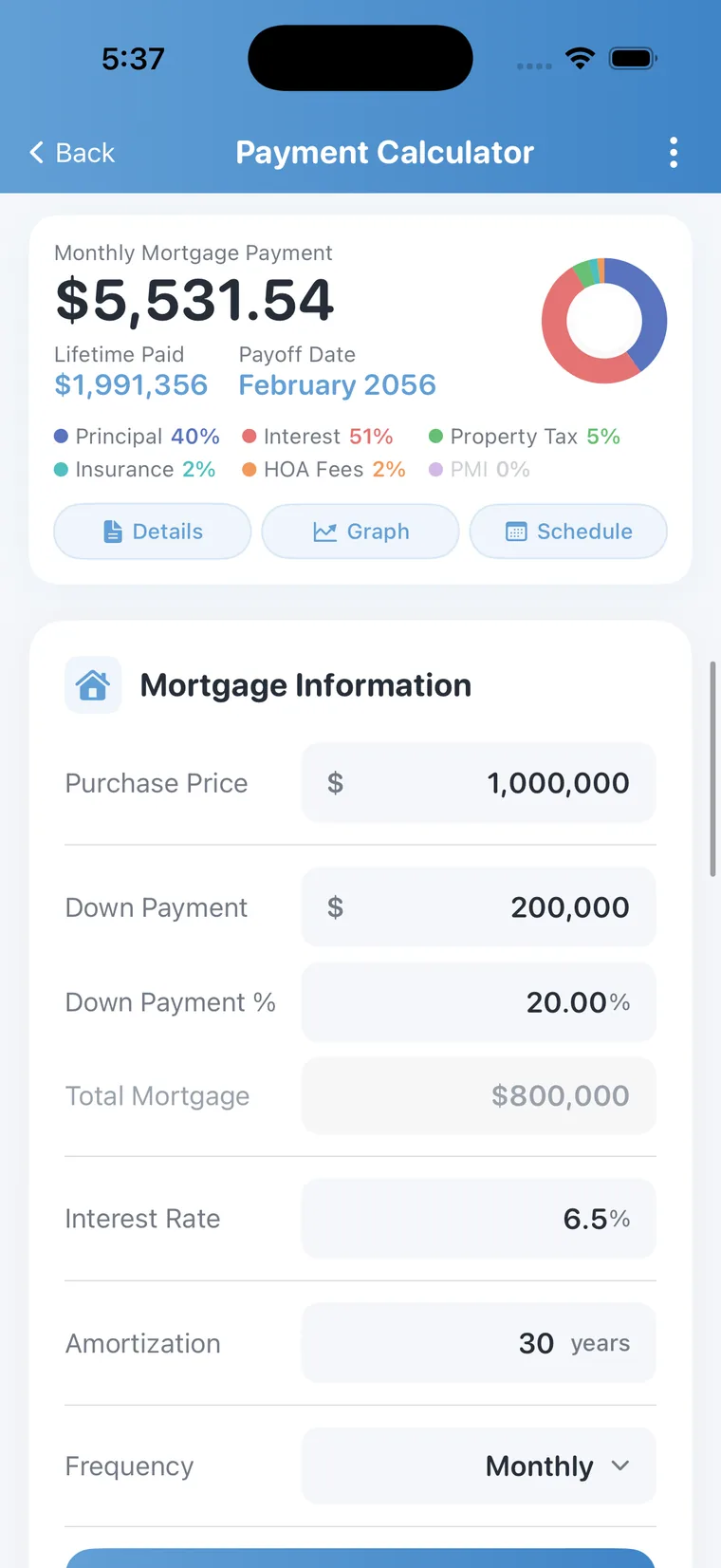 Payment Calculator screen